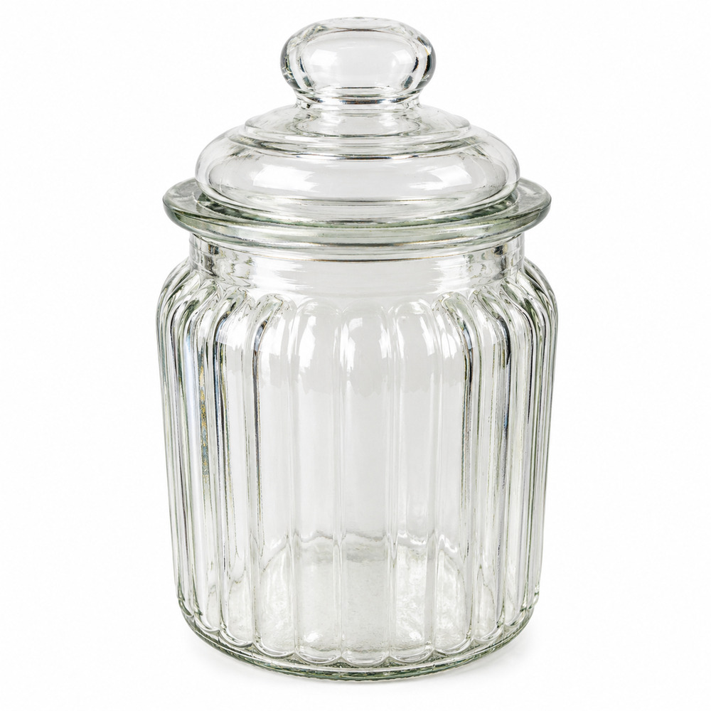 Greenbrier Clear Ribbed Glass Storage Jar With Lid Small Kitchen Canister